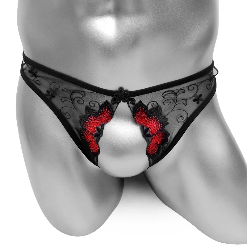 Мужские трусы с вышивкой сетчатые прозрачные цветочной сексуальное нижнее белье