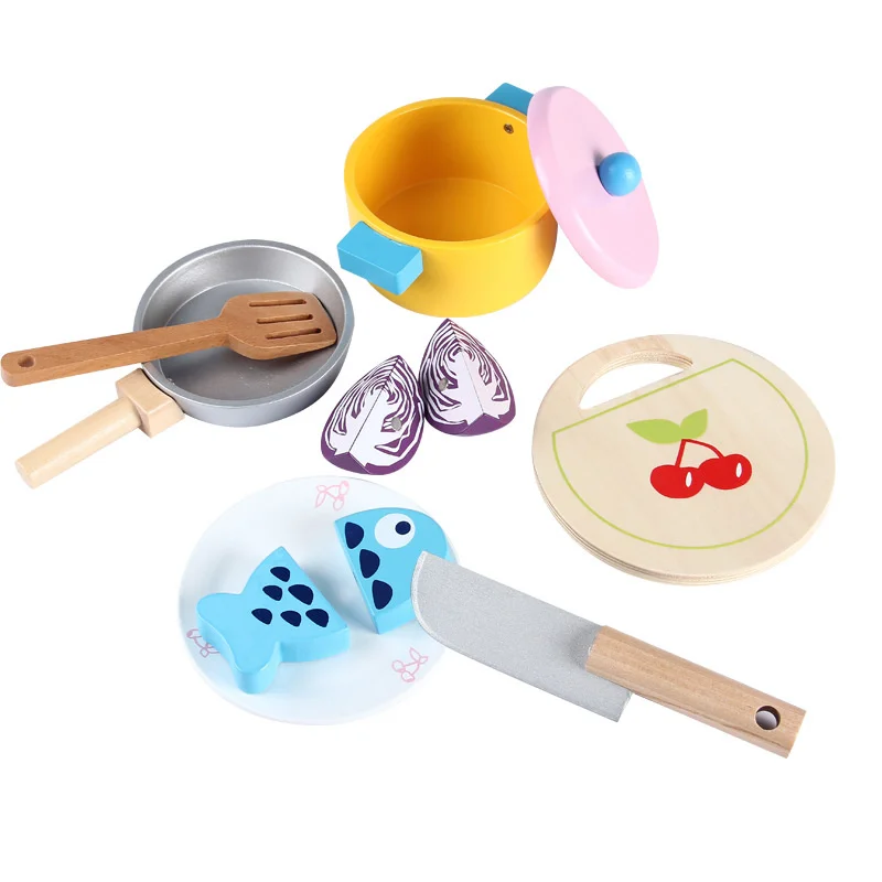 

Деревянный Детский кухонный горшок, набор для приготовления пищи, семейная посуда для приготовления пищи, деревянные игрушки «сделай сам»