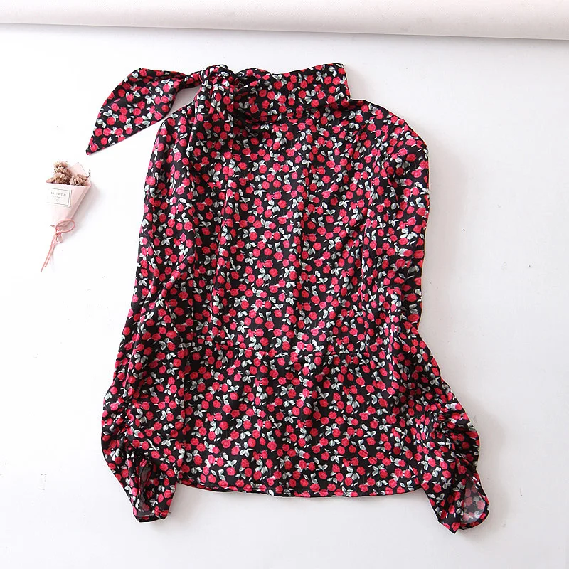 Женская Элегантная блузка с цветочным принтом длинный рукав галстук бабочка