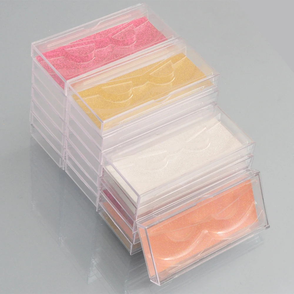 

Wholesale lash case eyelash packaging box lash boxes packaging glitter sliding plastic 3D Mink lash case with clear tray holder