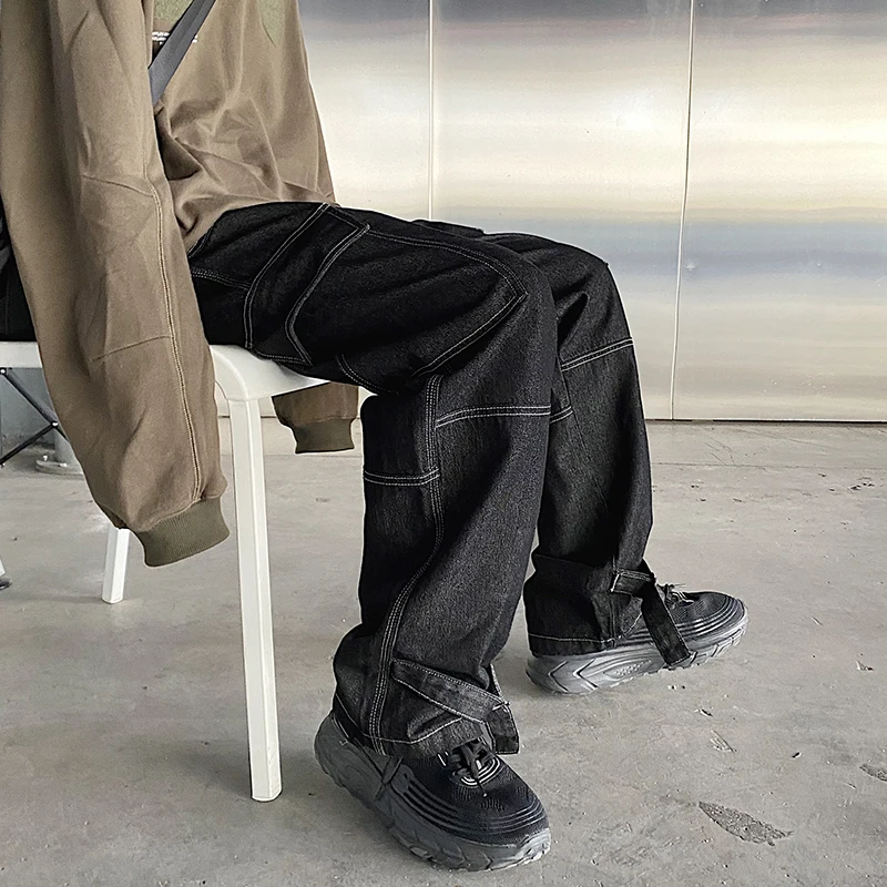 

S-5XL Plus Size Men Wide Leg Jeans Mens 2021 Autumn Spring Hip Hop Streetwear New Loose Straight Baggy Denim Pants Male Brand