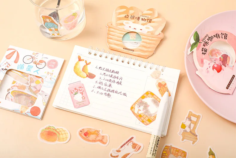 40 шт. Kawaii продукты канцелярские наклейки милый кот наклейки пуля журнал наклейки для девочек Diy декоративные принадлежности для скрапбукинга