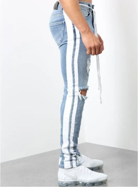 Мужские стильные рваные джинсы мужские узкие брюки прямые потертые джинсовые