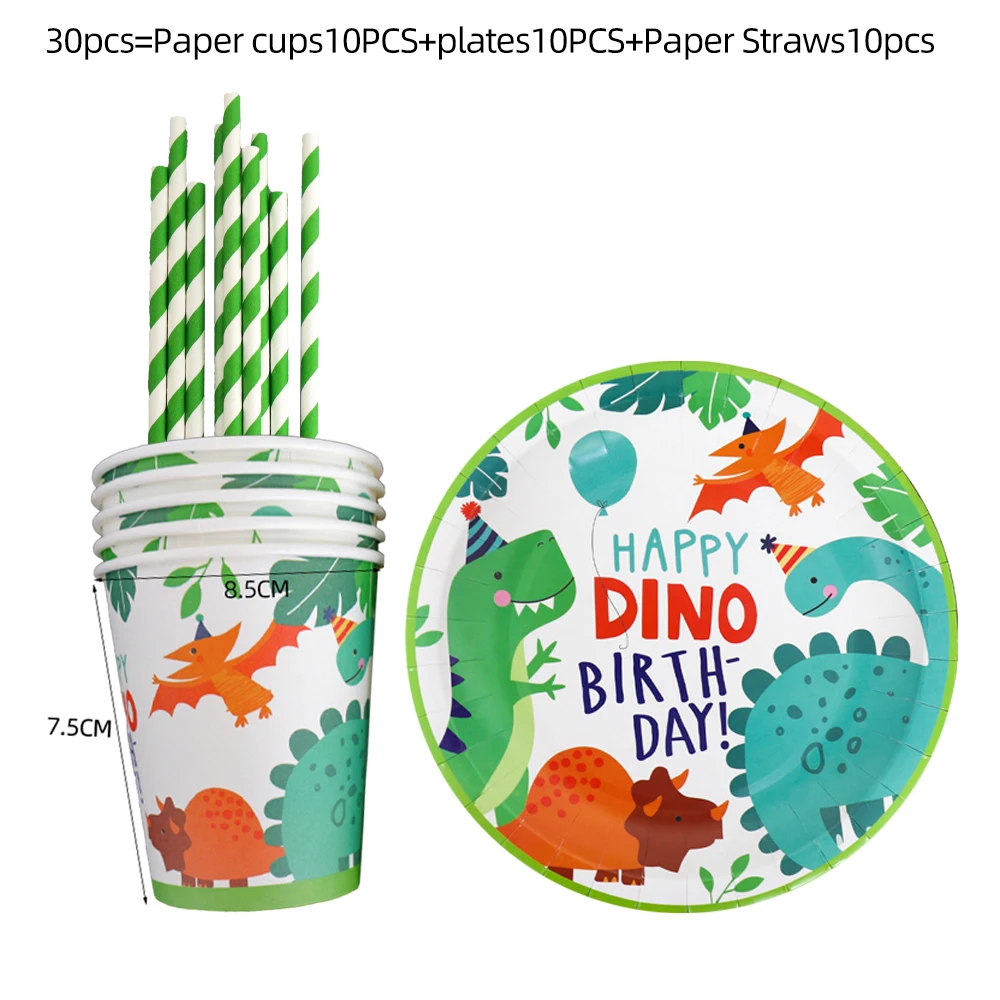Dinosaur Disposable Tableware Set Green Dino Happy Birthday Plate Tablecloth Jungle Party Supplies