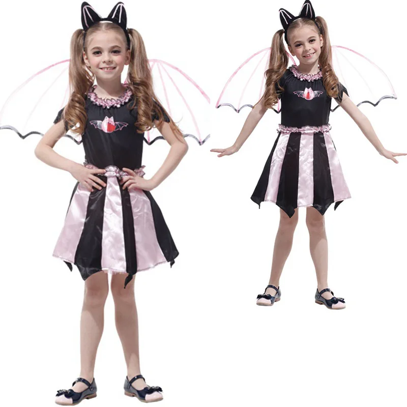 

Kids Girls Princess Vampire Bat Dresses Wing Outfit Halloween Cosplay Costumes Masquerade Carnival Party Role Play Dress Up Suit