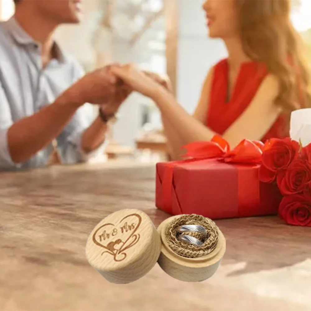 

1PC Rustic Wooden Ring Box,Wedding Ring Bearer Box,Engraved Wedding Ring Holder,Jewerly Box,Engagement Box Couple Gift
