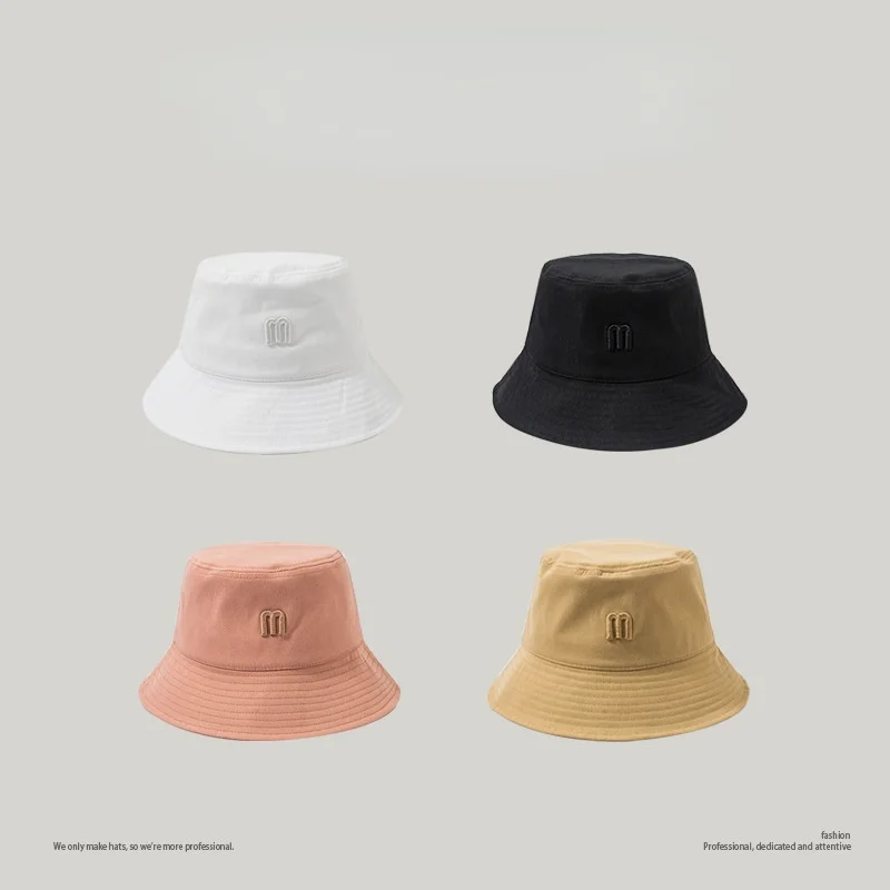 

2021 New Fashion Trend Letter M Embroider Solid Color Bucket Hat for Woman and Man Blue Khaki Black Pink Sunhat Cap Hats
