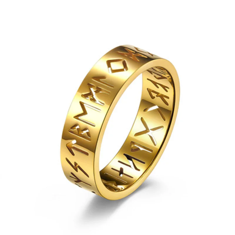 

Cool Stuff Stainless steel Odin Norse Gold Viking Anel Amulet Rune Couple Dating Rings For Men Women Words Retro Jewelry OSR1023
