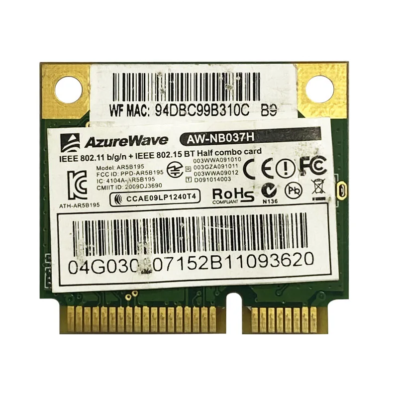 Половинная мини PCI-E Atheros AR5B195 Wifi для сетевой карты AzureWave A 150 Мбит/с + Buletooth 3 0 |
