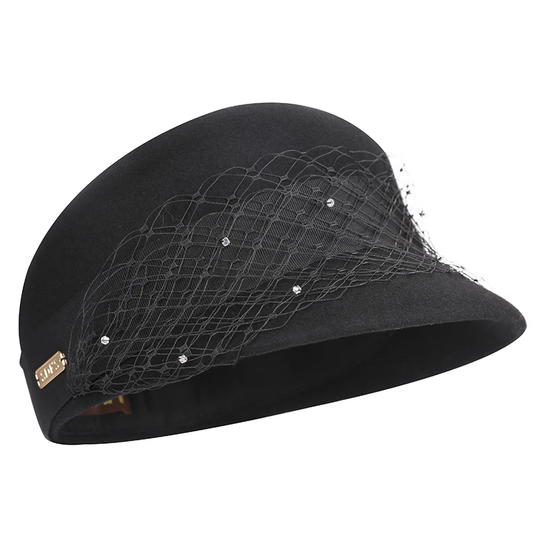 Black with Mesh 56cm Sedancasesa, Кепка с козырьком, шерстяная фетровая шляпа для женщин, рыцарские английские шапки для верховой езды, модная женская шапка для осени и зимы - Цвет: Black with Mesh 56cm