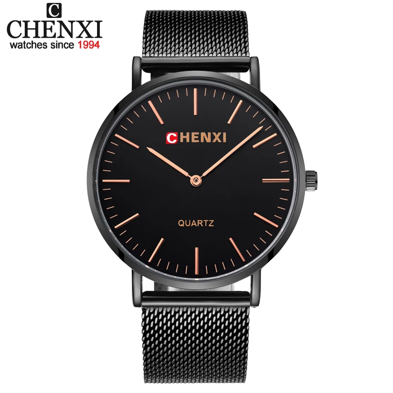 

Часы наручные CHENXI Мужские кварцевые, люксовые брендовые модные, с сетчатым браслетом из нержавеющей стали, черные