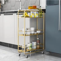 kitchen refrigerator slotted shelf floor multi layer vegetable storage rack pulley cart slit storage shelf