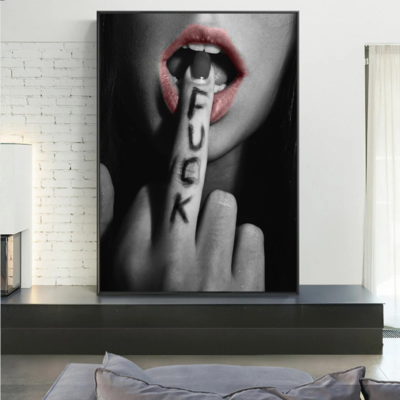 

Sexy Lips With Finger Canvas Paintings On The Wall Art Posters And Prints Black And Withe Wall Pictures Home Decoration Cuadros