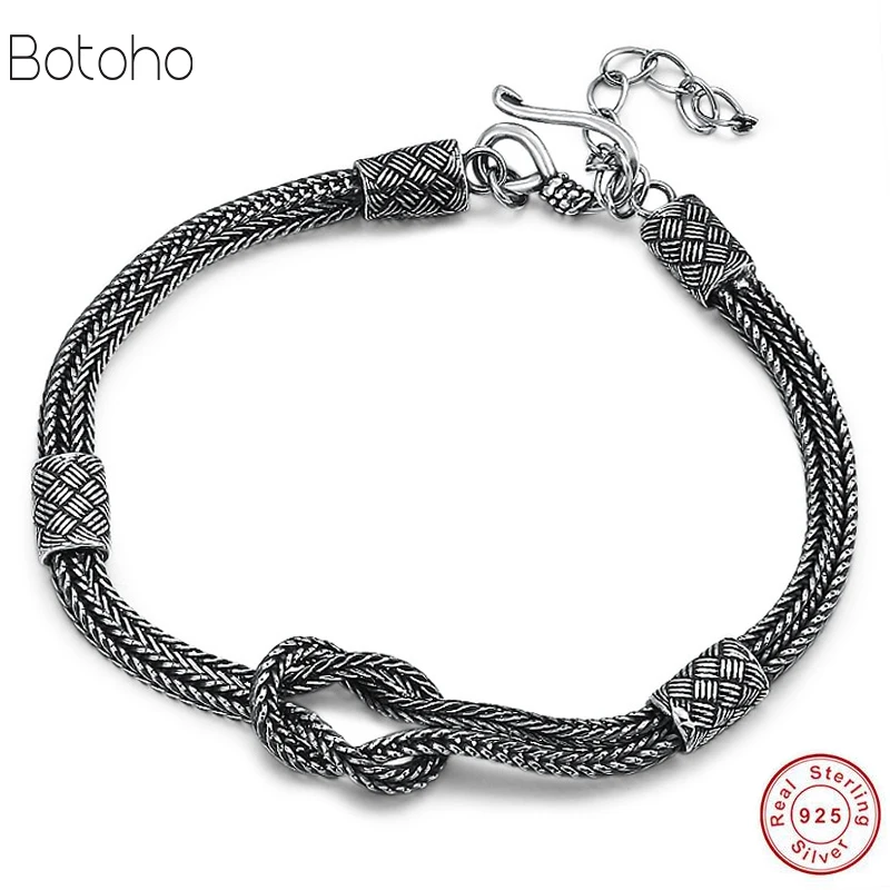 

Мужской женский браслет, браслет, 100% Настоящее Серебро S925 пробы, плетеная веревка, лисий хвост, цепочка, браслет, ювелирное изделие, joyas de plata 925