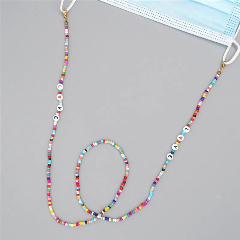

Colorful Beads Love Be Safe Beaded Chain Sunglasses Chains Reading Glasses Cord Holder Neck Strap Rope for Face Mask Necklace