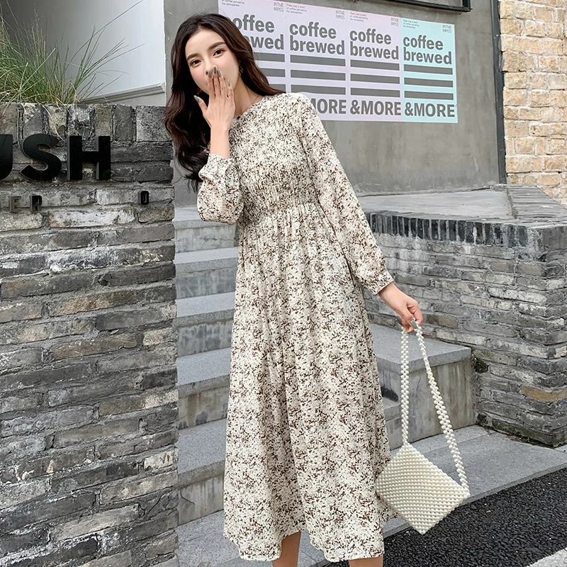 Женское винтажное Плиссированное Платье макси с цветочным принтом длинным