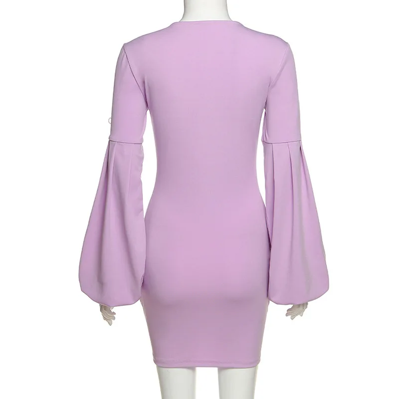 

Cryptographic Elegant Lantern Sleeve Round Neck Sexy Lady's Dresses Women Club Party Mini Dress Bodycon Streetwear 2020 Fall