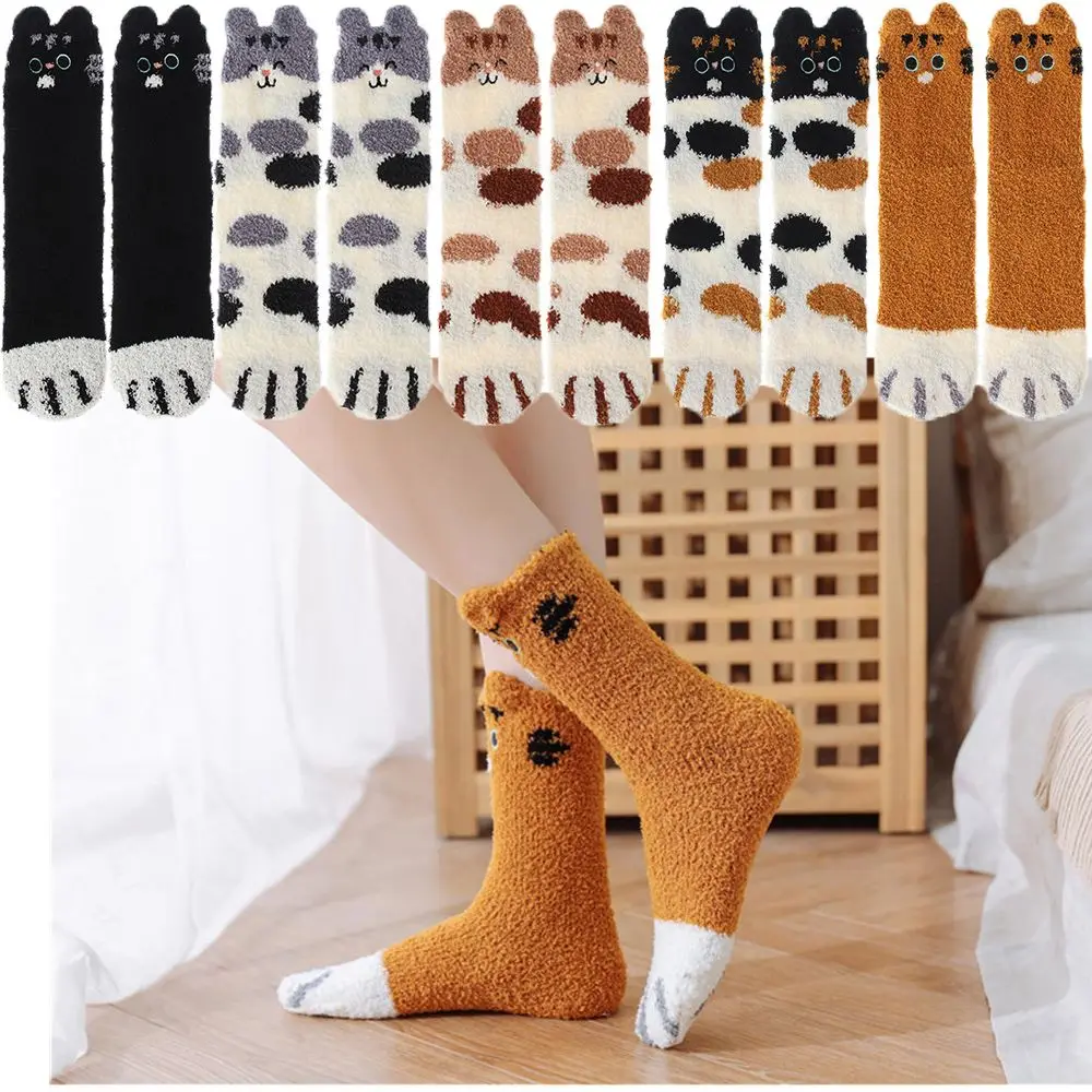 

Christmas gift Thickening Sleep Bed Sock Skateboard Plush Cashmere Sox Floor Socks Coral velvet socks Paw pattern