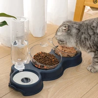 dog food water feeder transparent double pet bowls kitten puppy plastic drinking dish cat feeding supplies small dog accessories