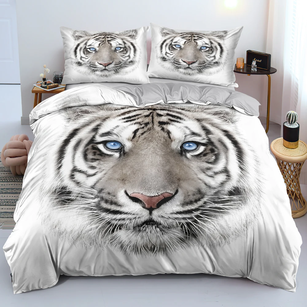 3D Gray Beddings Custom Design Tiger Quilt Cover Sets Animal Comforter Covers and Pillowcases 203*230cm Full Twin Size Bed Linen