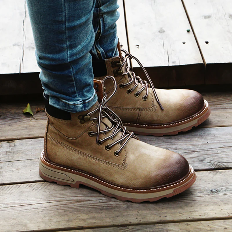 

famous brand men casual desert boots cowboy genuine leather shoes outdoors platform boot spring autumn ankle botas hombre zapato