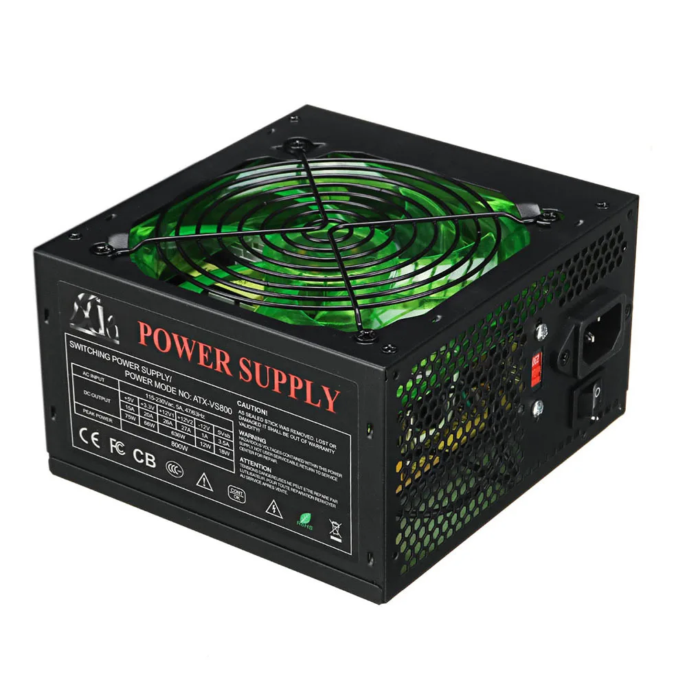 Блок питания 120 мм 800 Вт со светодиодным вентилятором для компьютера 110 ~ 220 В