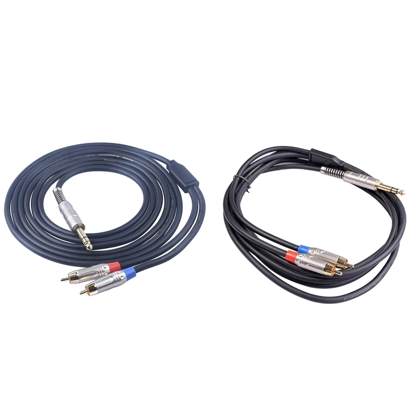 

2Pcs HiFi Stereo Audio 1.8Meter and 3Meter Double-Shielded Gold-Plated Head 6.35 Stereo Male to Double RCA Audio Cable