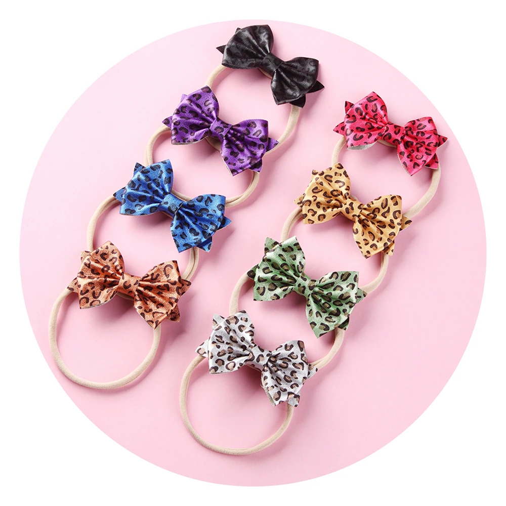 

Кожаные нейлоновые повязки для новорожденных с леопардовым принтом для девочек, эластичная повязка для волос, Женская повязка на голову с б...