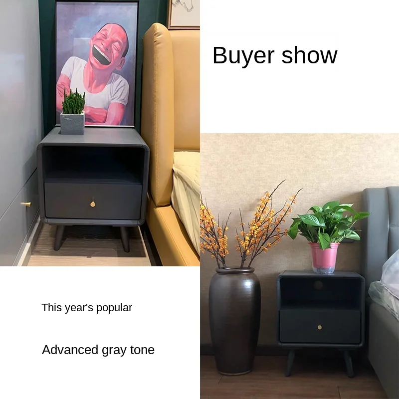 

Nordic Bedside Table Simple Modern Solid Wood Bedroom Bedside Cabinet Fashion Two Drawers Mini Small Storage Narrow Cabinet