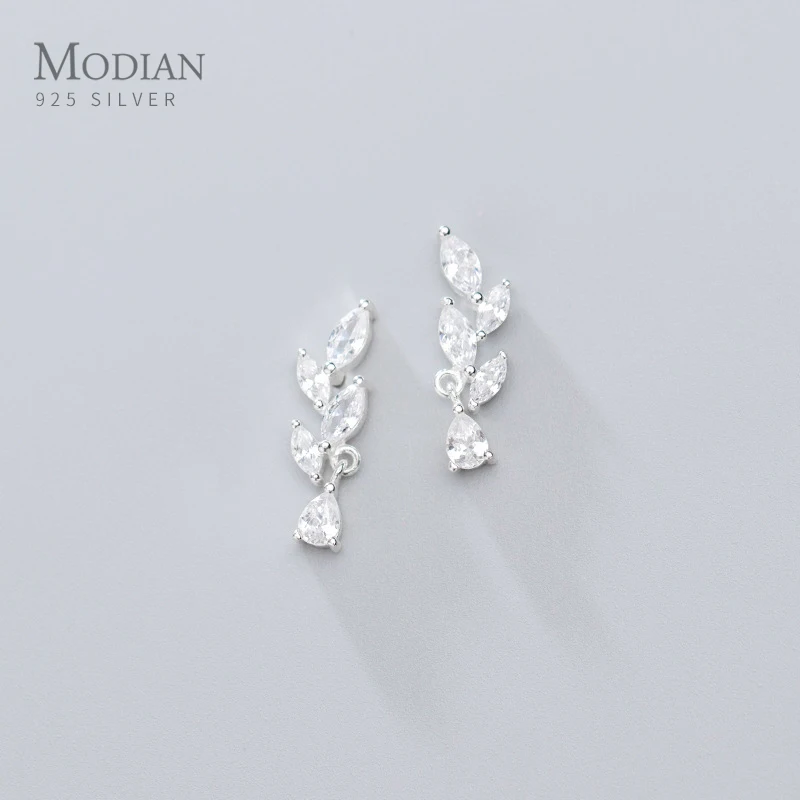 MODIAN блестящие AAA Циркон Листья воды свисающие серьги для женщин 925 стерлингового