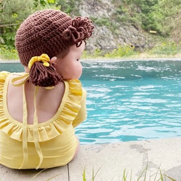 Милая облегающая шапка для новорожденных девочек с косичкой и париком зимние