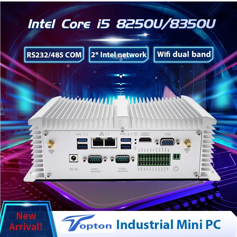Промышленный мини-ПК без вентилятора i5 8250U i7 7500U 2* DDR4 2* Lans настольный компьютер Win10 Linux 6* COM GPIO 4G SIM VGA HDMI WiFi