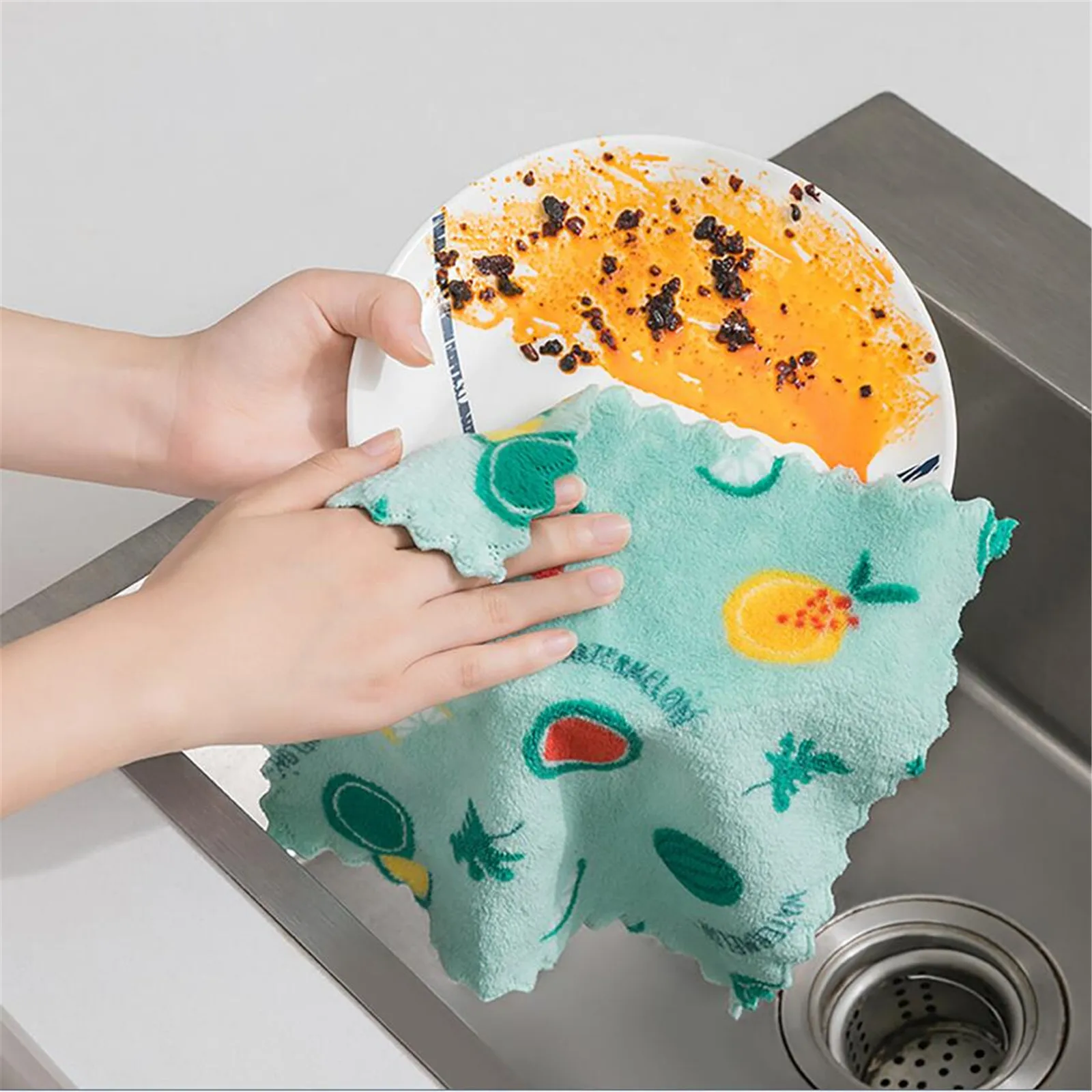 Ткань для посуды кухонное полотенце тряпка утолщенная Коралловая флисовая