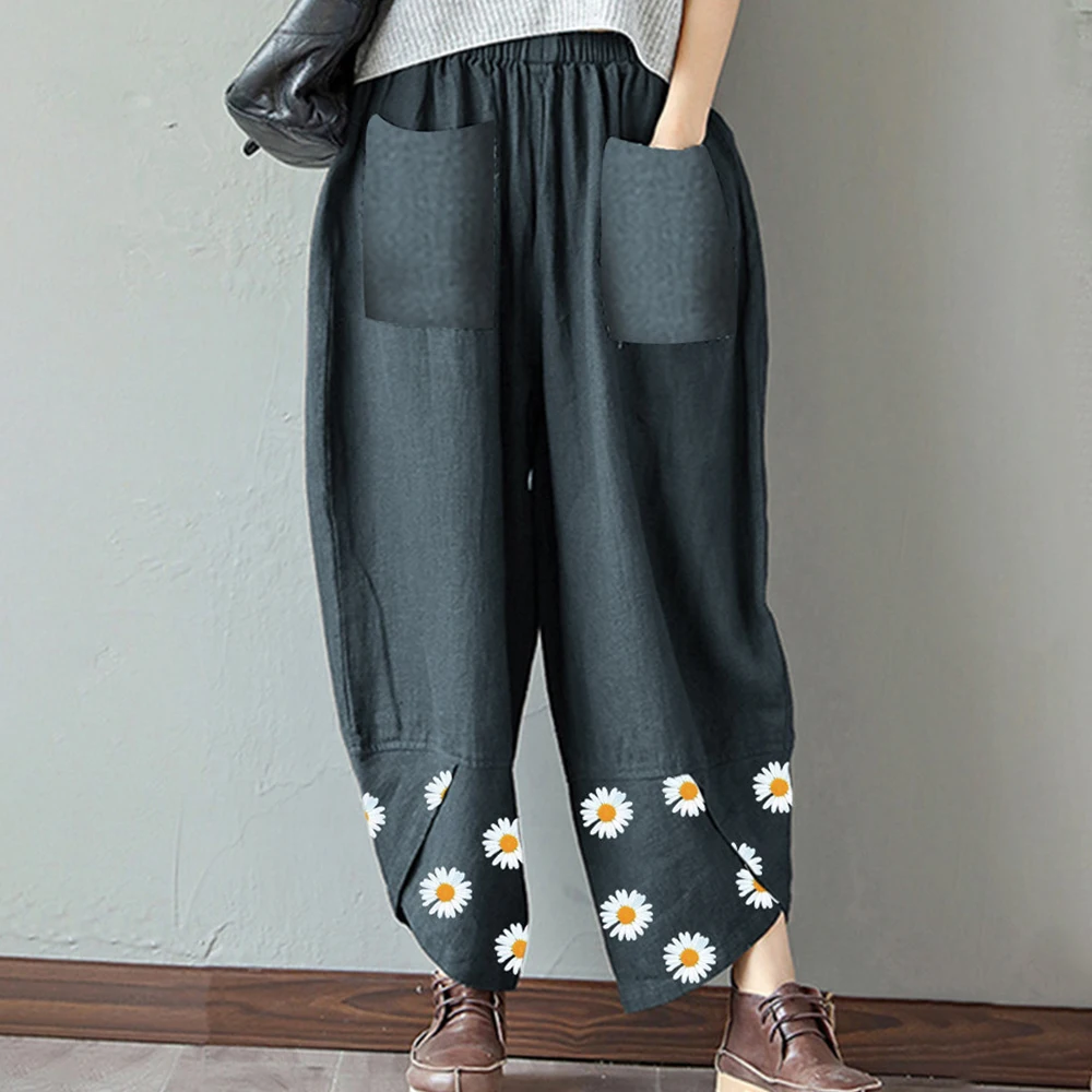 

Women Casual Harem Pants Summer Elastic Waist Wide Leg Pants Vintage Floral Printed Trousers Female Loose Pantalon Plus Size
