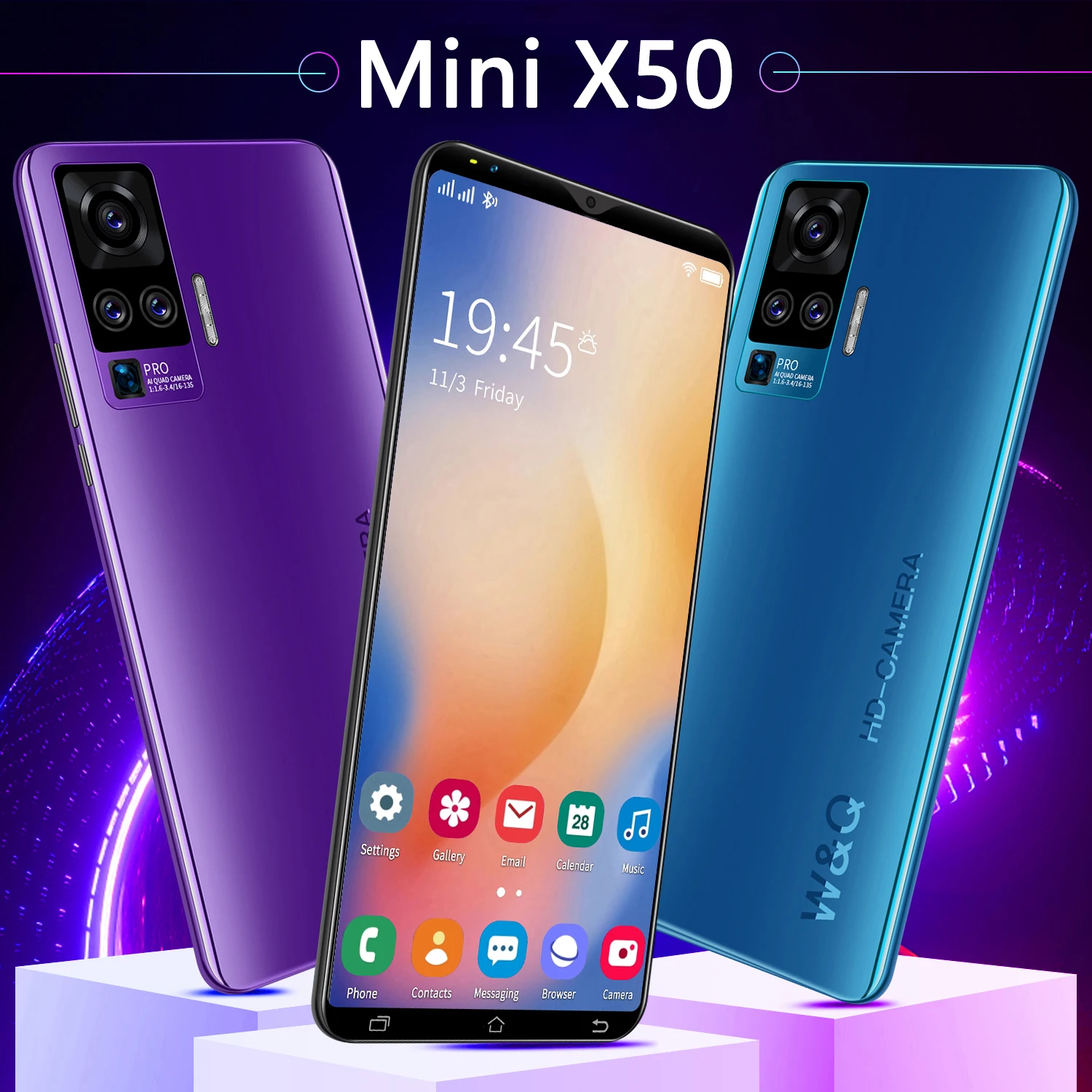 

Smartphone Mini X50 4.5Inch 6+128GB HD 8MP+13MP Full Screen Cellphon 4800mAh Battery GPS Fingerprint ID Dual SIM 5G Mobilephone