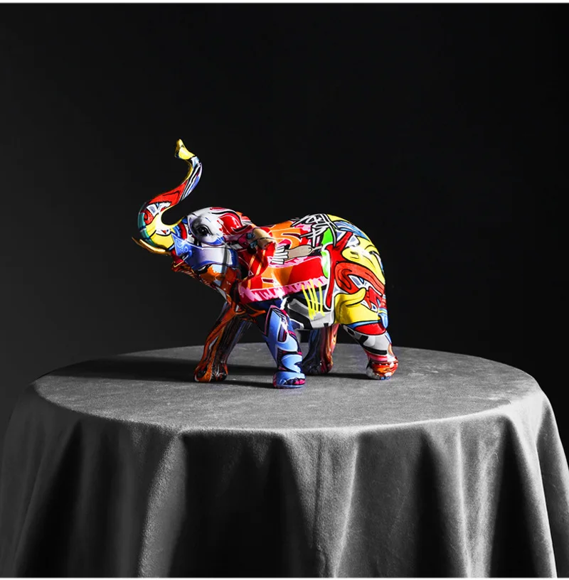 

Resin Craft Creative Painted Colorful Elephant Ornament Home Living Room Wine Cabinet Porch Wine Cabinet Decorations