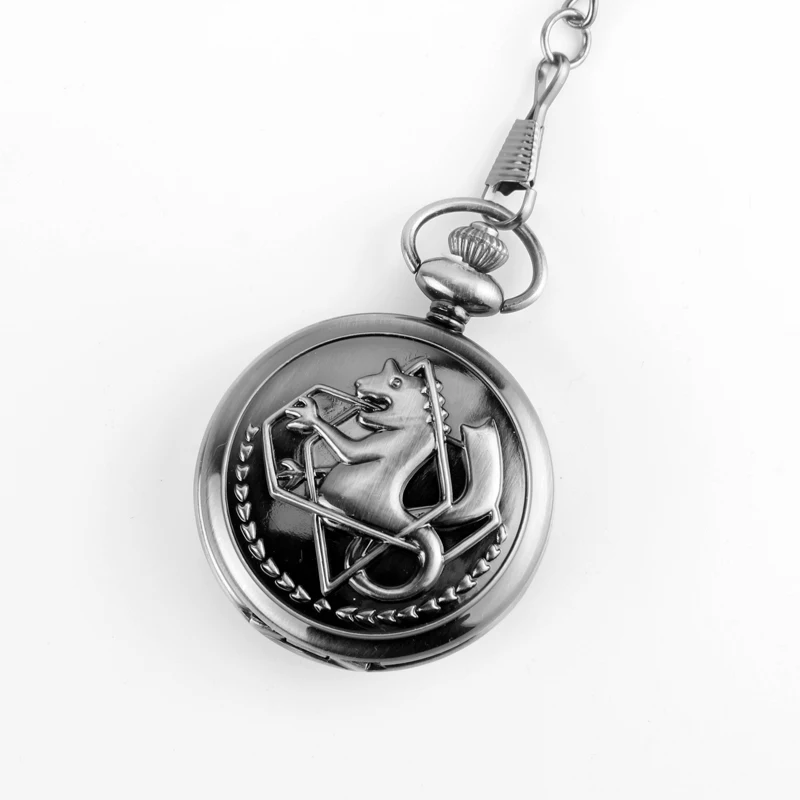 Высококачественные полностью металлические серебряные часы-Алхимик с подвеской Мужские кварцевые карманные часы с японским аниме ожерель...