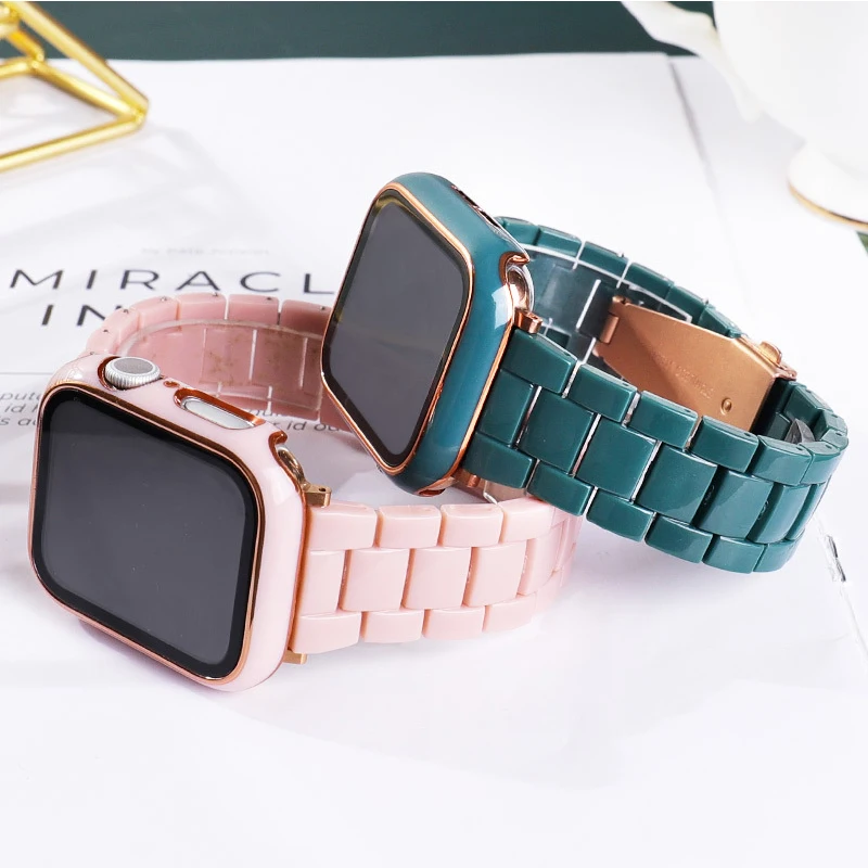 Модный ремешок из смолы для apple watch браслет iwatch серии 7 se 6 5 4 3 2 легкий и удобный
