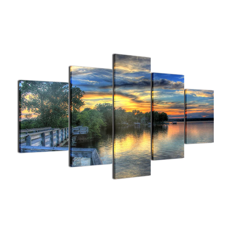 

Painting Modular Picture Cuadros Decoration Canvas 5 Panels Sunset Lake Landscape Modern Art Wall For Living Room Artwork