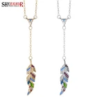 Женское Ожерелье-чокер в стиле бохо с кристаллами и перьями, очаровательные длинные ожерелья-подвески в виде листьев, модные ювелирные изделия, подарок, Прямая поставка