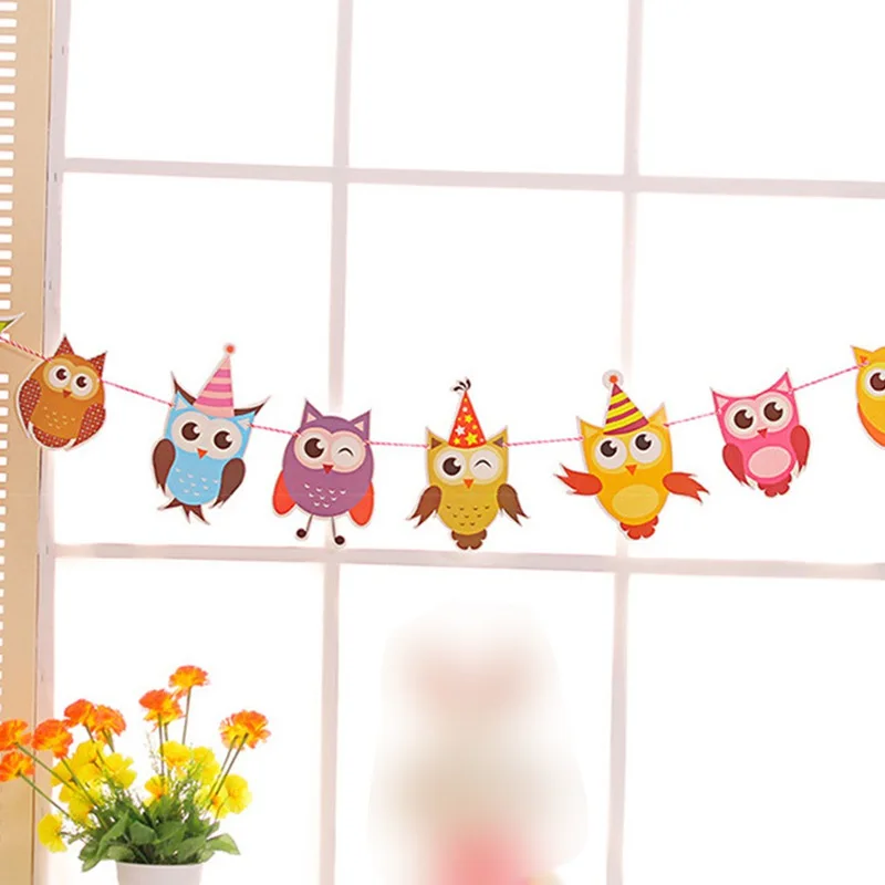 Детская День рождения поставки праздничные украшение Сова флажок на день тянуть