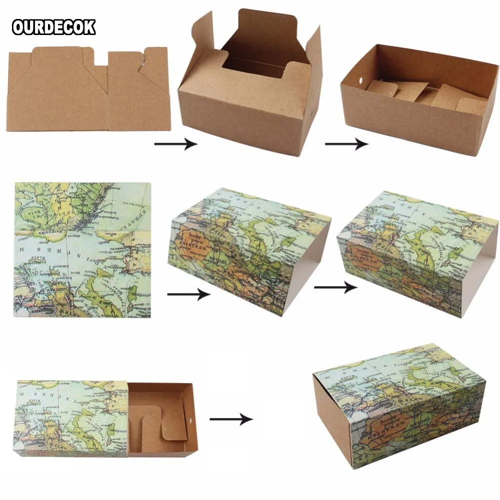 100 шт./лот карта мира Cuboid свадебные бумажные коробки для конфет подарочные со