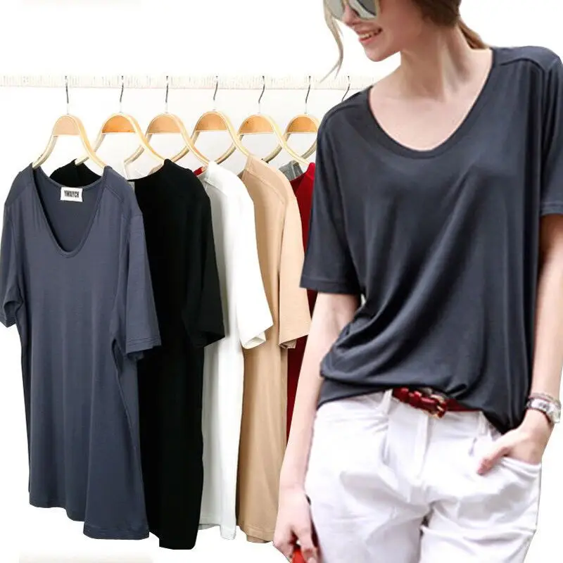 

T-shirt Women Short Sleeved Summer Korean Casual Solid Simple U-neck Elastic Loose Shirt Bottoming Shirt