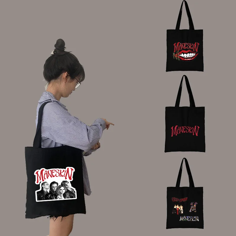 

Maneskin Tote Bag Women's Shopper Print Designer Handbags Reusable Shopping Bags for Groceries Luxury Canvas Crossbody Printed