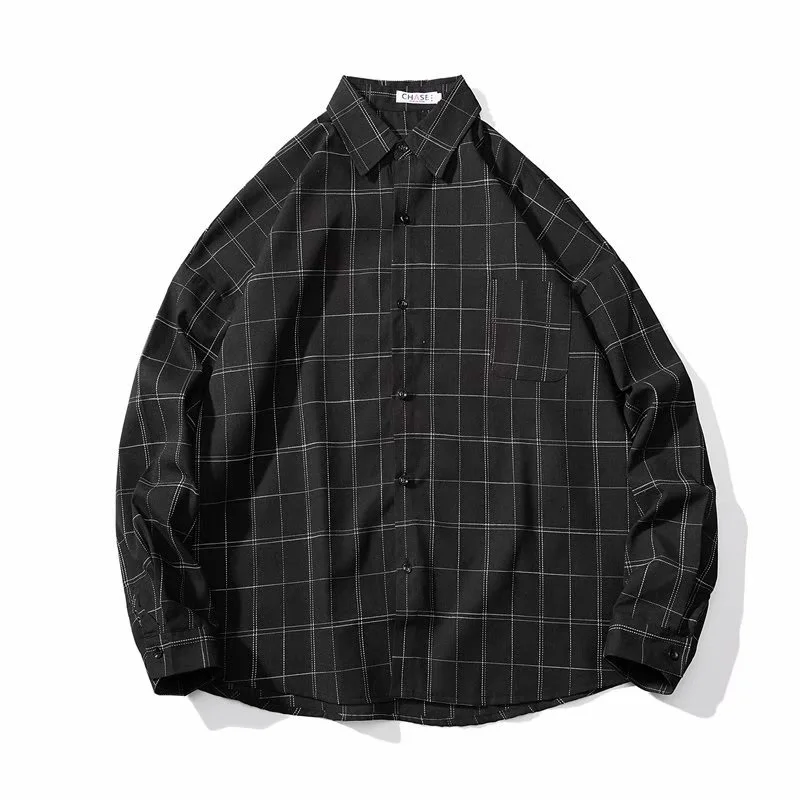 

Spring and autumn Hong Kong style ins plaid shirt men's long-sleeved Korean trendy handsome jacket casual loose couple shirt