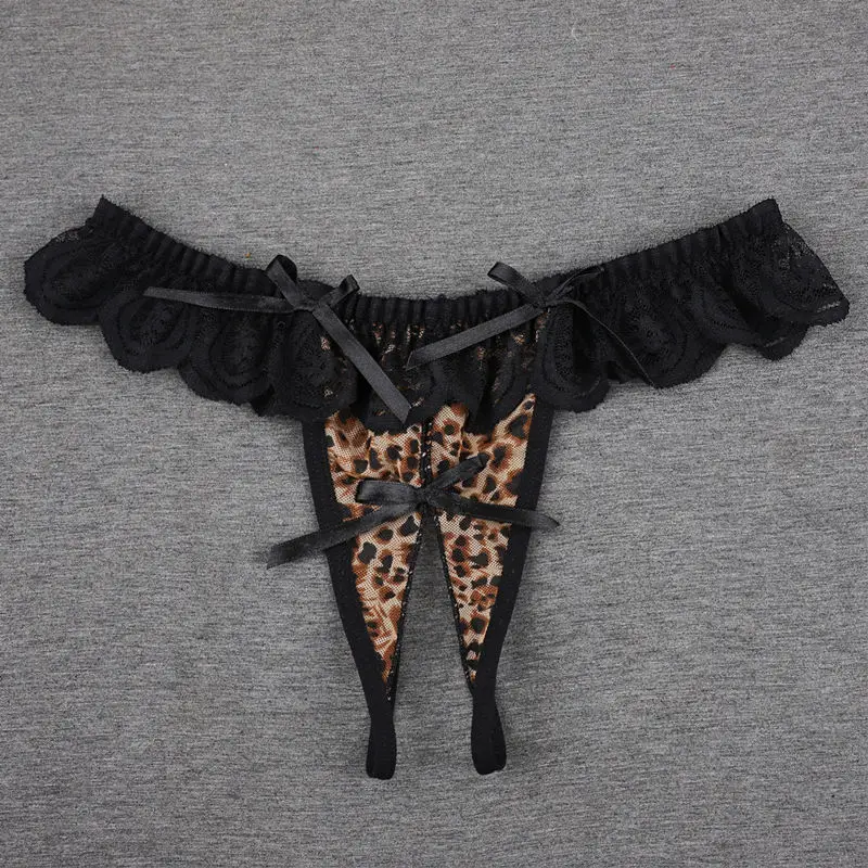 Yellow Leopard Сексуальное нижнее белье, кружевные трусики с открытой промежностью, сексуальное прозрачное белье, соблазнительные цветочные леопардовые трусы, женские стринги и стринги - Цвет: Yellow Leopard