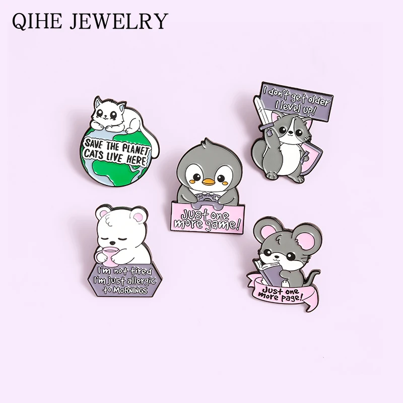 Женская эмалированная броши-кошки с цитатой животных крыса пингвин енот медведь