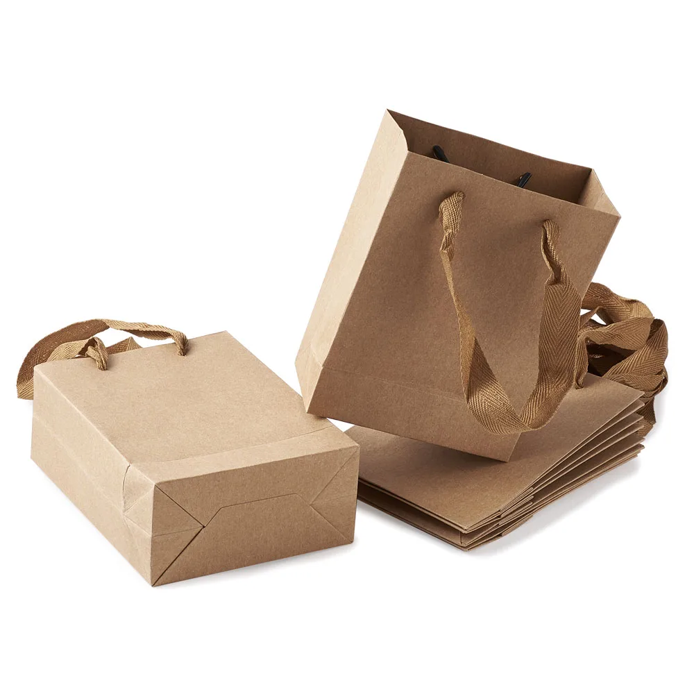 

10pcs Recyclable Paper Bags Pouches Gift Bags Shopping with Nylon Thread for Jewelry Packing Party Clothes Gift Bag BurlyWood