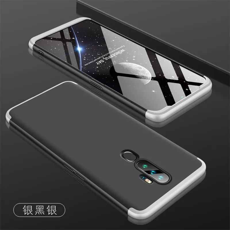 Oppo A5 A11X чехол A52020 360 градусов полное покрытие защищенное матовое твердое покрытие для Oppo A9 цветное покрытие со стеклянной пленкой - Цвет: Black Silver