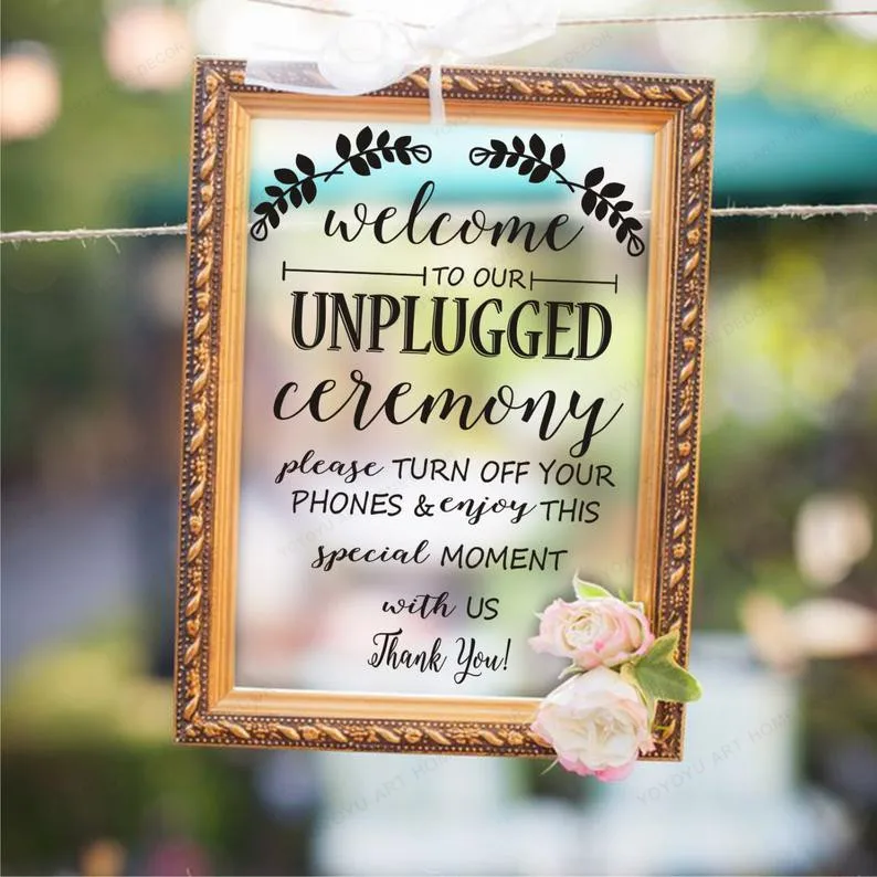 

Wedding Sign wall Decal Unplugged Ceremony Wedding Picture decor Frame vinyl wall sticker Wedding Decoration art mural HJ555